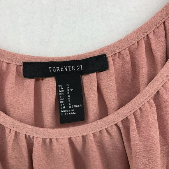Forever 21 Blouse Women's Sz S Cold Shoulder Long Sleeve Blush Pink Flowy - Picture 10 of 11